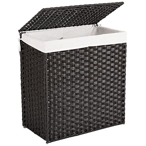 BIRDROCK HOME Divided Laundry Hamper with Lid Brown Double Sorter