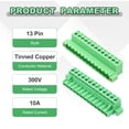 thumbnail image 3 of Uxcell 1Set PCB Terminal Block, 300V 10A Male&Female 13 Pin 5.08mm Distance PCB Screw Mount Terminal Block Connector for Industrial Use, Electronic Projects, Green, 3 of 6
