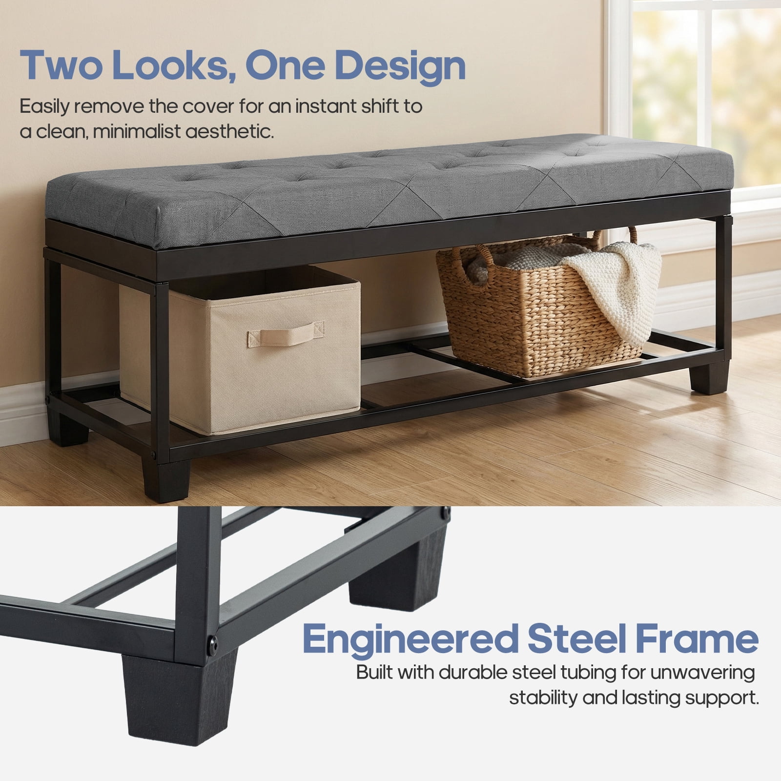 EDX 43 lnch Storage Ottoman Bench with Removable Cover, Upholstered Bed Bench for Living Room, Bedroom