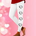 thumbnail image 2 of Women Valentine's Day Leggings Casual Solid with Side Heart Print Trousers Slim Elastic High Wais Stretch Long Boot Pants A-White M, 2 of 5