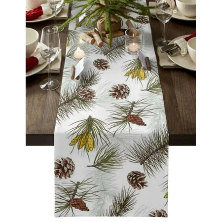 

Pine Cones Table Runner Wedding Dining Decoration Xmas Plant Printing Tablecloth