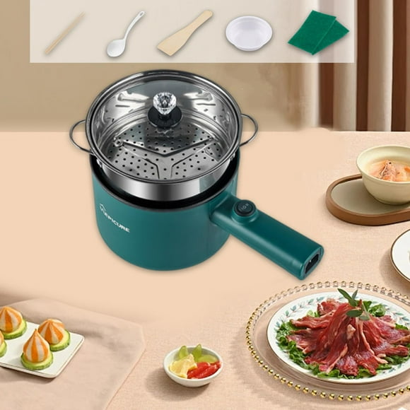 Olla eléctrica para cocinar al , olla eléctrica de mango largo, sartén antiadherente fácil de limpiar de 1,8 l para uso doméstico, dormitorio, oficina, fideos y sopa. Verde