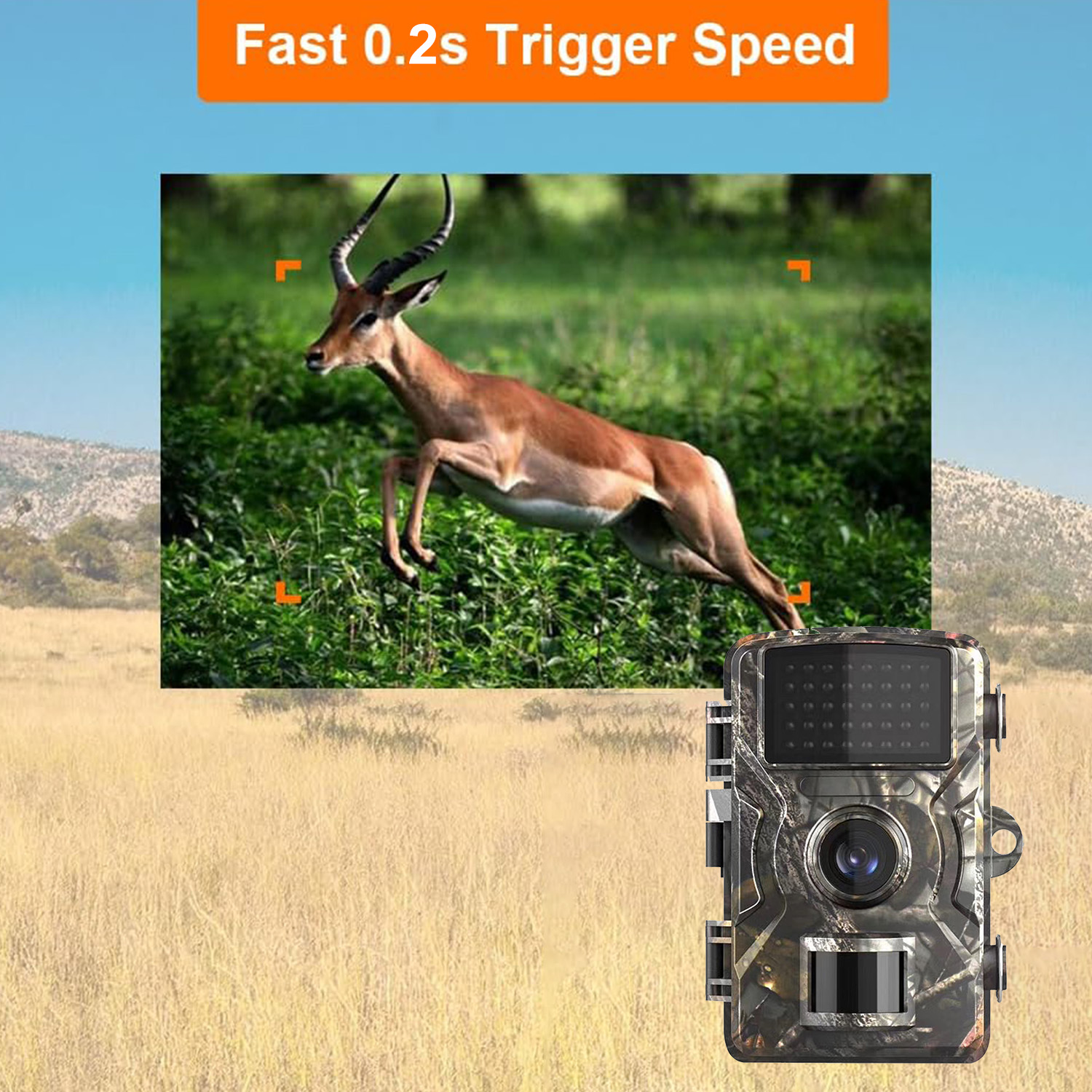 Trail Camera with 2K HD Night Vision Video & 36MP Resolution, 0.2s Ultra-Fast Trigger Speed, 130° Wide-Angle Lens, IP67 Waterproof for Wildlife Hunting & Monitoring