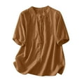 thumbnail image 1 of Zpanxa Embroidered Blouse with Stand Collar Linen-Look Fabric Short Sleeve, 1 of 8