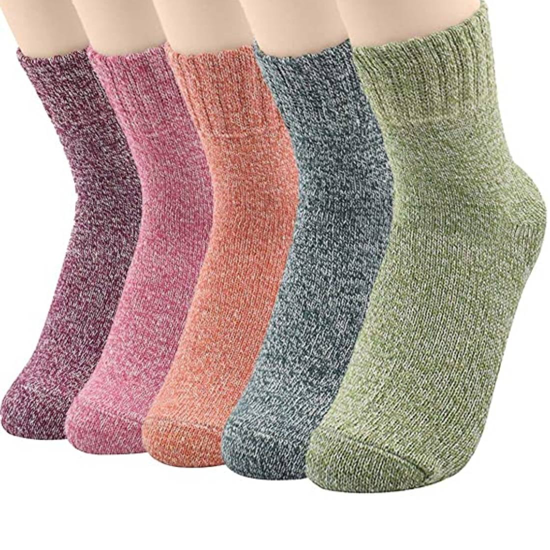 5 Pairs Women Cozy Thick Cotton Knit Warm Wool Winter Fall Crew Socks Set 