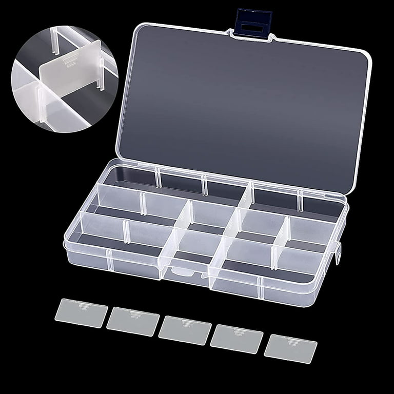 2 Pack Jewelry Organizer, Small Transparent Plastic Bead Organizers(15  Grids) with Movable Dividers Earring Storage Containers Bead Holders,  6.81*3.85*0.9 inch 