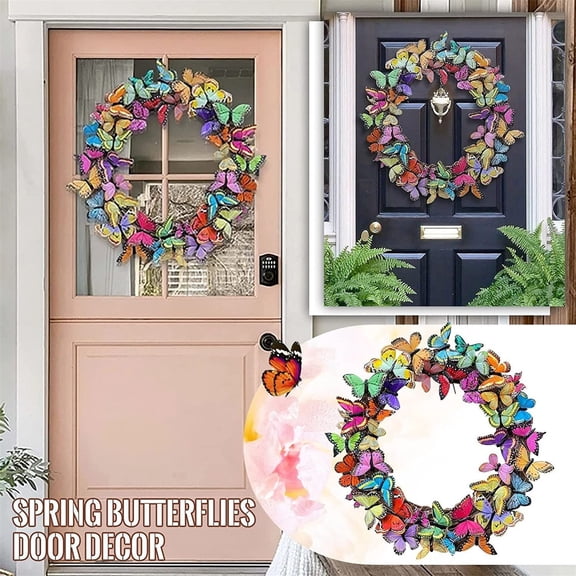 NookHive 16in Front Door Wreath with Metal Butterfly, Spring Summer Floral Wreath for Indoor Outdoor Home Porch Hanging, Easter Bunny Decoration and Seasonal Wall Decor