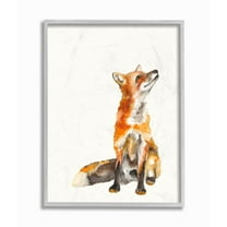 Stupell Industries Curious Fox Watercolor Orange Animal Painting Gray Framed Art Print Wall Art, 11x14, by Jennifer Goldberger
