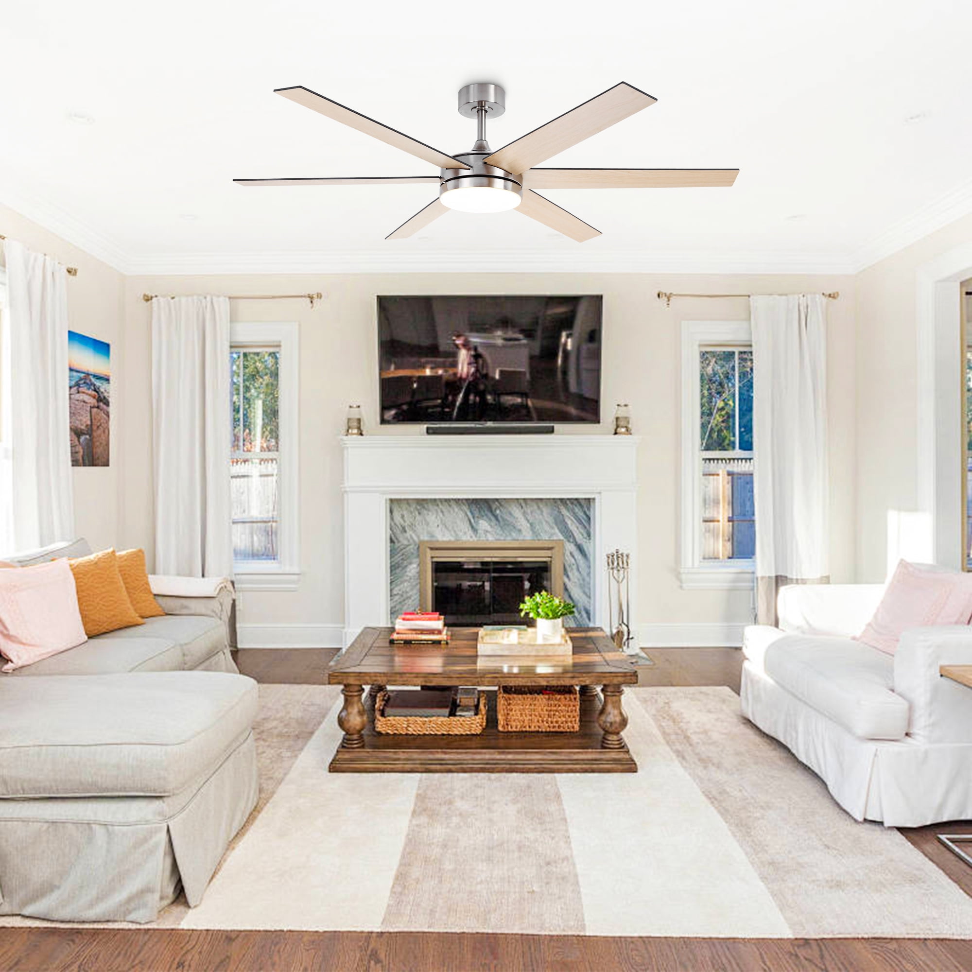 Vaczon 60" Industrial Satin Nickel Smart Ceiling Fan with Dimmable LED Light and Remote