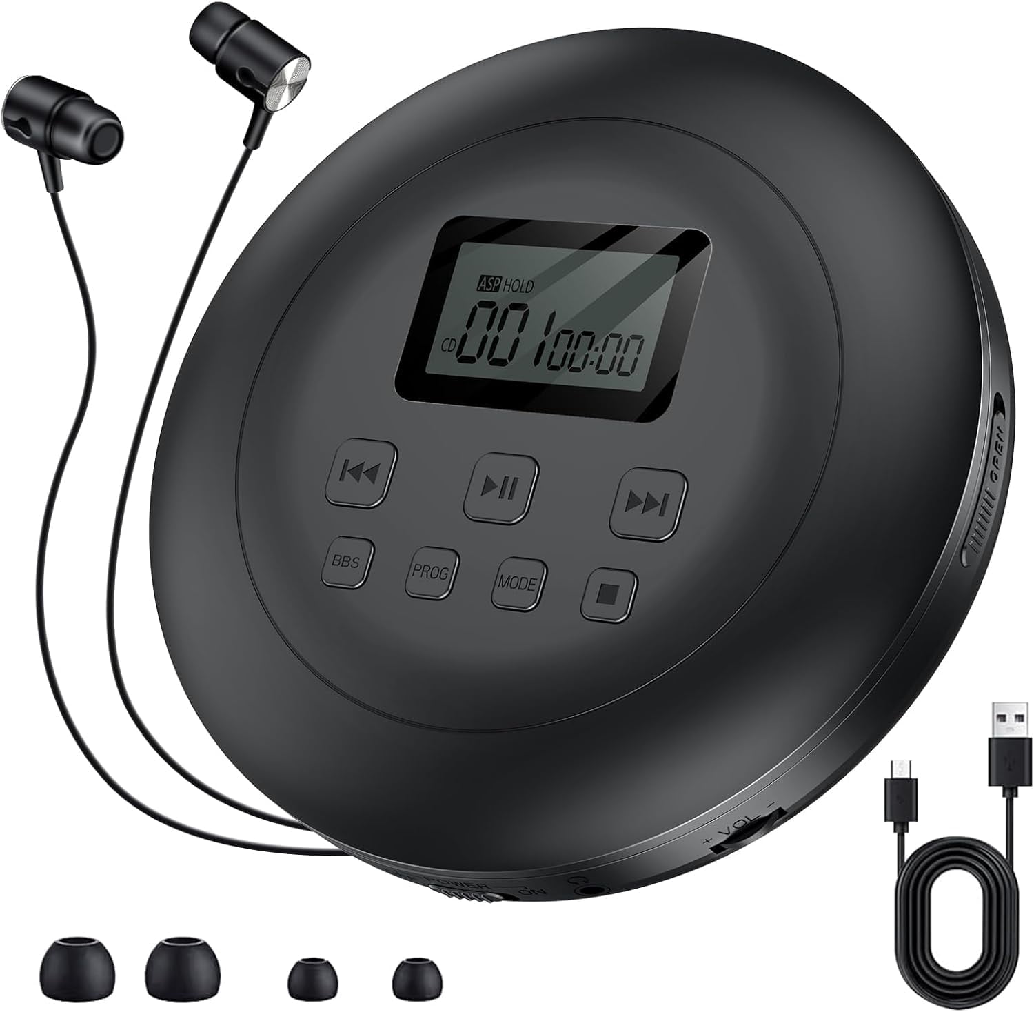 Gueray Portable CD Player with Dual Stereo Speakers, Rechargeable CD Player for Car, Walkman CD Players for Home with Headphones and AUX Cable