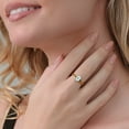 thumbnail image 4 of Gem Stone King 18K Yellow Gold Plated Silver Sky Blue Aquamarine and Blue Sapphire 3-Stone Rings for Women (1.29 Cttw, Gemstone March Birthstone, Oval 8X6MM, Size 8), 4 of 4