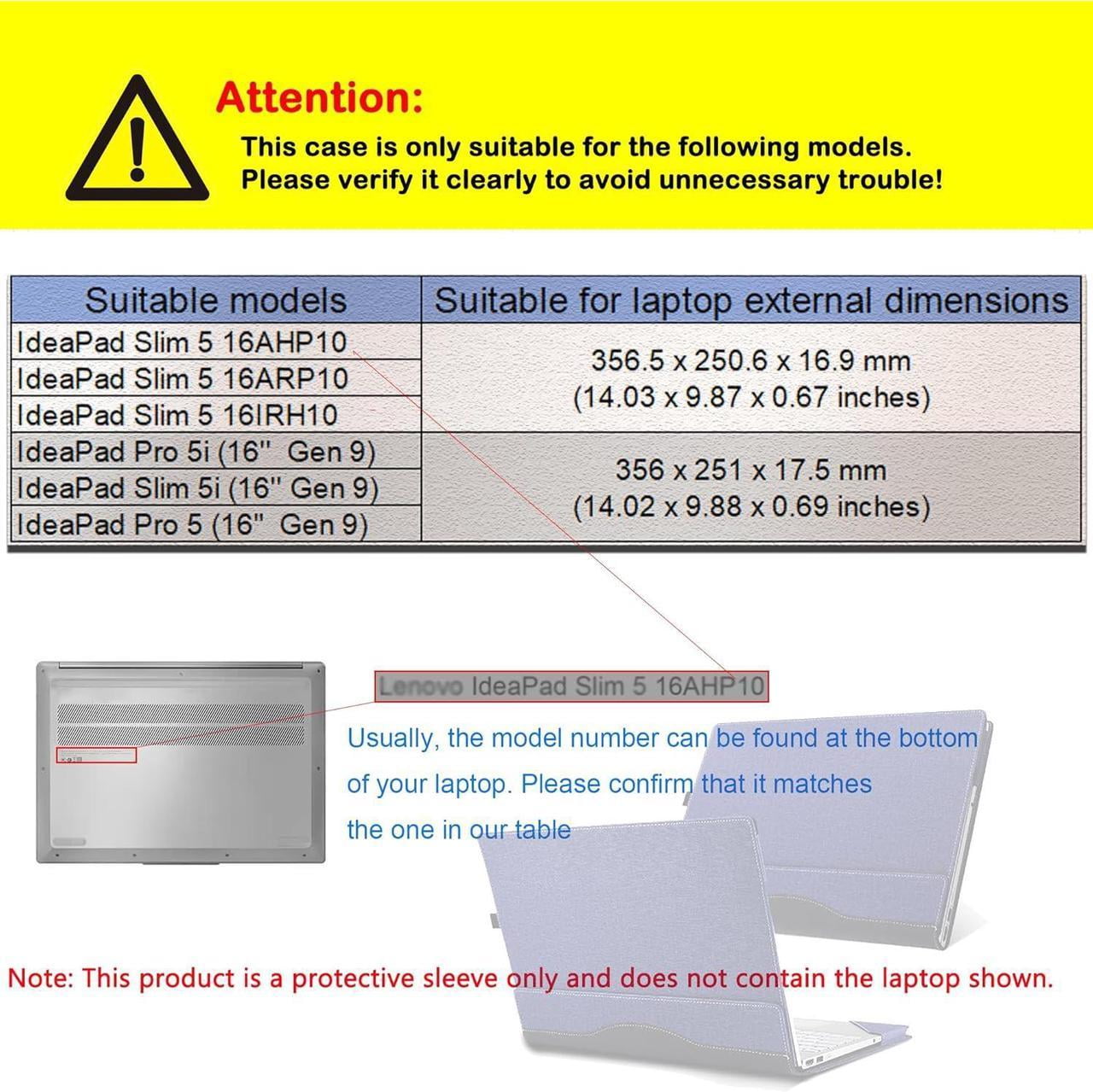 Laptop Cover Case for 16 inch Lenovo IdeaPad Slim 5 16AHP10 16ARP10 16IRH10 & 16'' IdeaPad Pro 5 / 5i Gen9 &for 16'' IdeaPad Slim 5i Gen 9 Series Sleeve,PU Material Protective Bag
