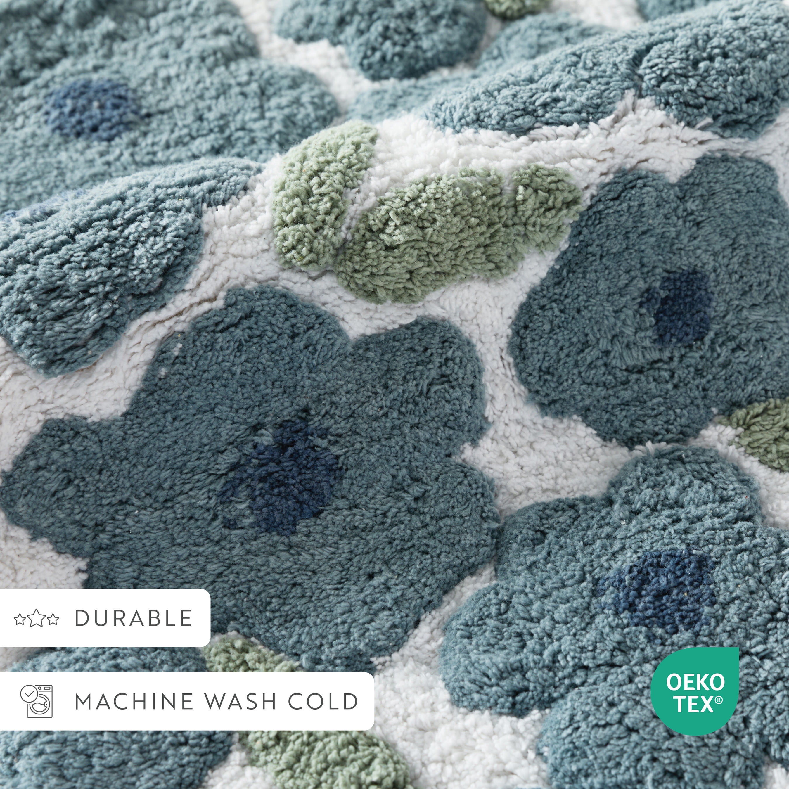 100% Cotton Floral Patterned Bath Mat by Comfort Canopy, Light Blue Blossoms, 24" x 17"