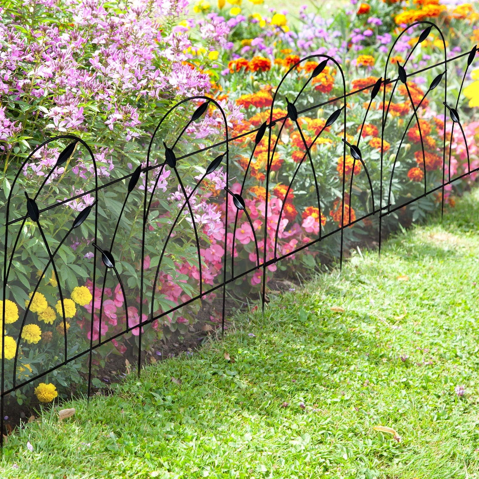 Thealyn Metal Decorative Garden Fence Border, 32 in.H x 19.5 in.W (10 Panels, Total Length 16 feet) No Dig Fence Rustproof Wrought Iron Landscape Fencing for Flower Bed, Trees, Animal Barrier, Black