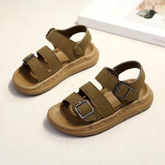 Kids' Sandals for Boys, Army Green Adjustable Buckle Strap Sport Sandals, Water-Resistant & Easy-Clean, for Play & Everyday,Size 36