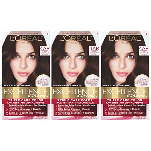 L'oreal Paris Excellence Creme Permanent Hair Color, 4AR Dark Chocolate Brown, 100 Percent Gray