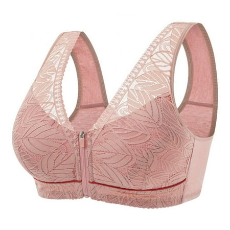 

Baywell Women s Zip Front Sport Bra Plus Size Wirefree Lace Bra Full Coverage T-Shirt Bra Dark Pink 36/80-52/120
