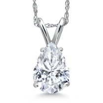 Gem Stone King 14K White Gold White Moissanite Pendant Necklace for Women | 1.15 Cttw | Gemstone Birthstone | Pear Shape 8X6MM | With 18 inch Chain