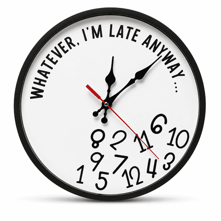 Lonmuju 12 in Wooden Wall Clock, Whatever I'm Late Anyway Pattern, Silent Non Ticking Round Clock photo Lonmuju 12 in Wooden Wall Clock, Whatever I'm Late Anyway Pattern, Silent Non Ticking Round Clock