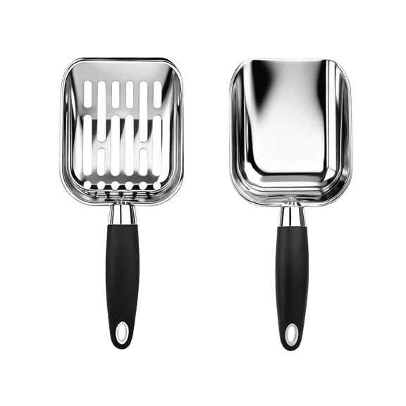 2-Piece  Cat Litter & Food Scoop Set, Durable Black Plastic Scoopers for Pet Care