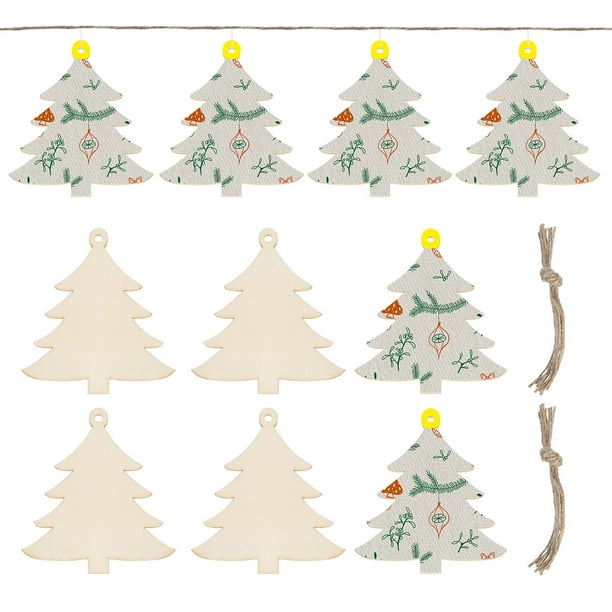10 Pcs Ornamentos de Navidad de Madera Pintables para Manualidades de Árbol de Navidad DIY