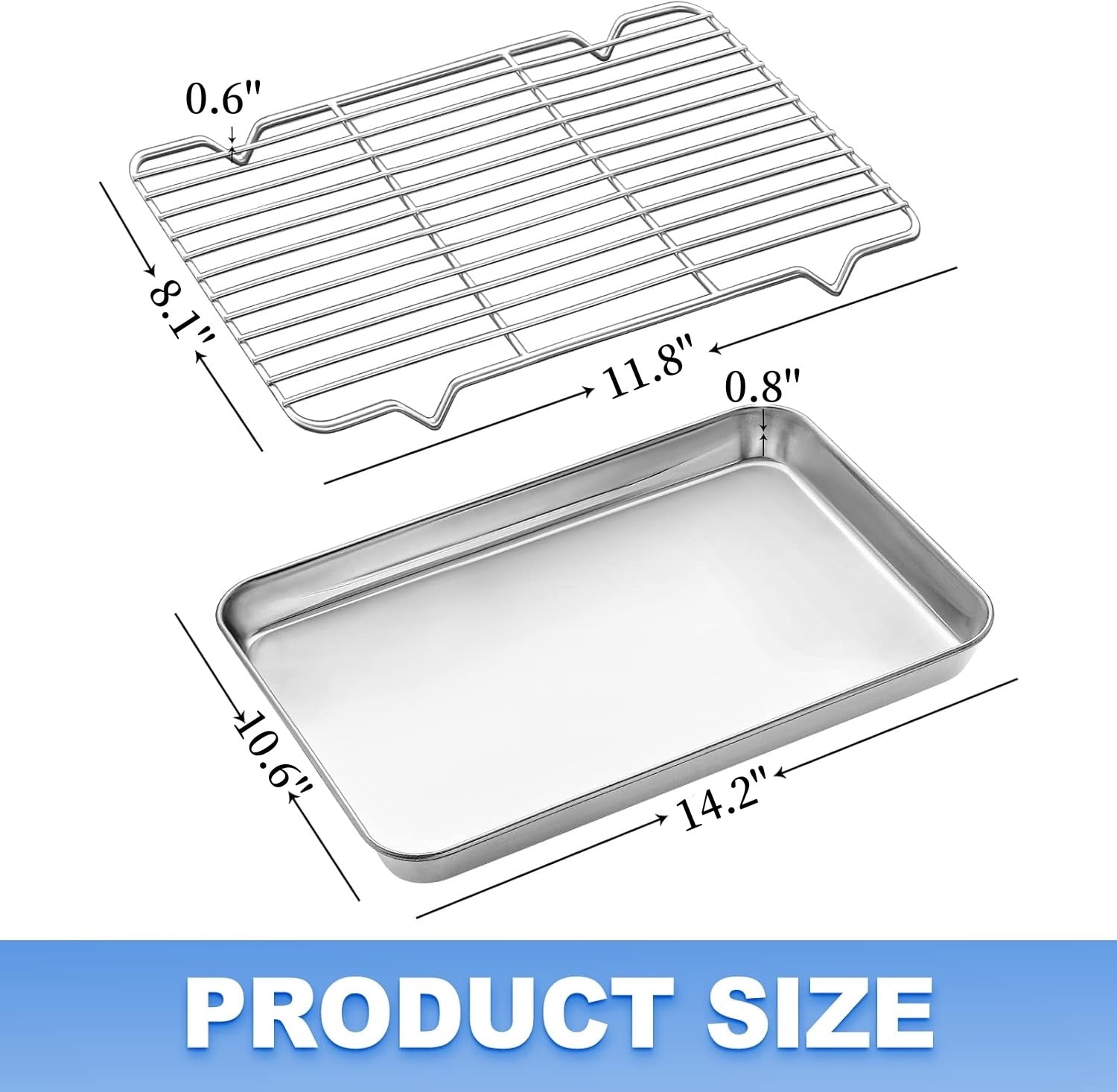 Roasting Pan with Rack - Baking Sheet + Baking Rack,Stainless Steel Cookie Sheets for Baking, Toaster Oven Tray Pans,Rust & Warp Resistant & Nonstick Dishwasher Safe - Size 14 x 10.6 x 0.8 inch