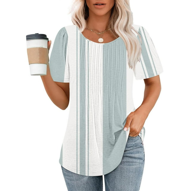 Liquidation d'Économies! BEFOKA T-Shirt Grande Taille pour Femmes, Blouse Décontractée d'Été pour Femmes, Haut Imprimé à Manches Courtes et Col Rond Ample et à la Mode pour Femmes