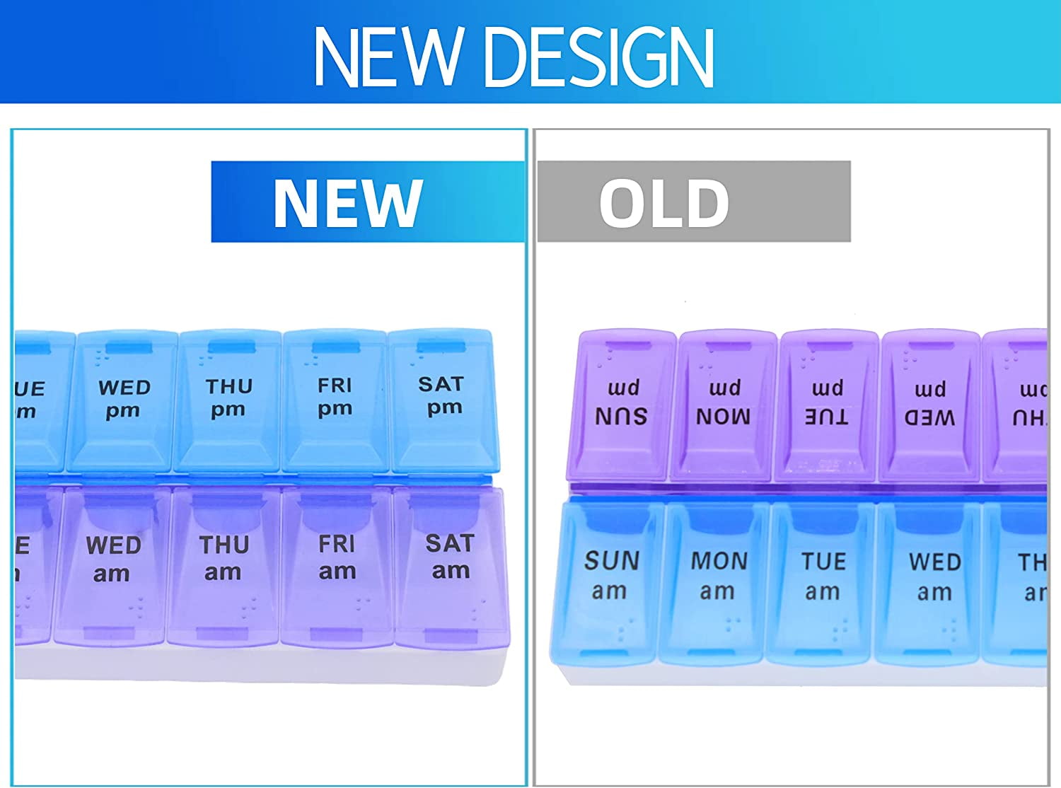 7 Day Weekly AM PM Pill Organizer, Large Pill Case Pill Box for Pills Vitamin Supplements Medication (Purple/Blue)