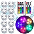 thumbnail image 1 of Mini luces LED sumergibles, 10 unidades con control remoto, cambio de color RGB, impermeables IP68, para jarrón, fiesta, boda, mesa, centro de mesa, fuente de Halloween, 1 of 5