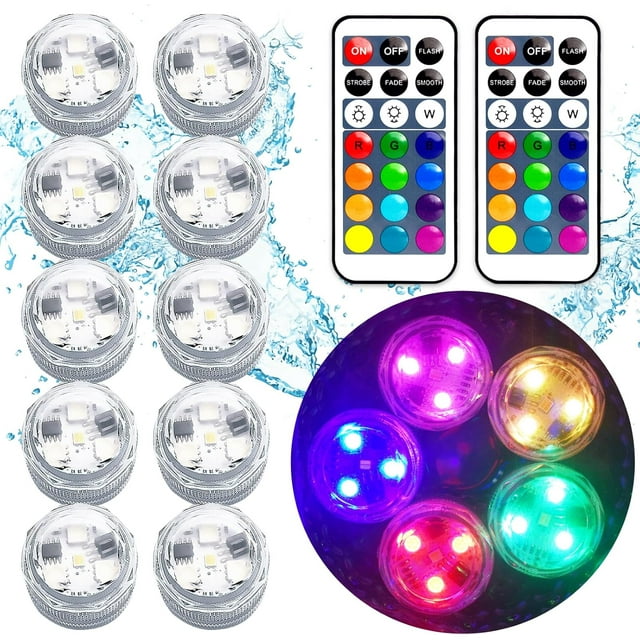 Mini luces LED sumergibles, 10 unidades con control remoto, cambio de color RGB, impermeables IP68, para jarrón, fiesta, boda, mesa, centro de mesa, fuente de Halloween