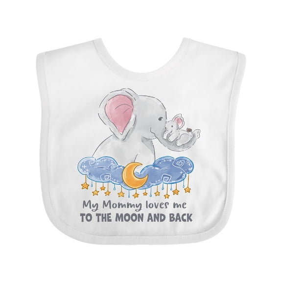 Inktastic My Mommy Loves Me to the Moon and Back Elephant Family Boys or Girls Baby Bib