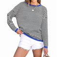 thumbnail image 3 of Suéteres de Mujer de Larga, Cuello Redondo, Rayas de Colores, Suéteres Casuales de Punto Negro y Azul M, 3 of 9