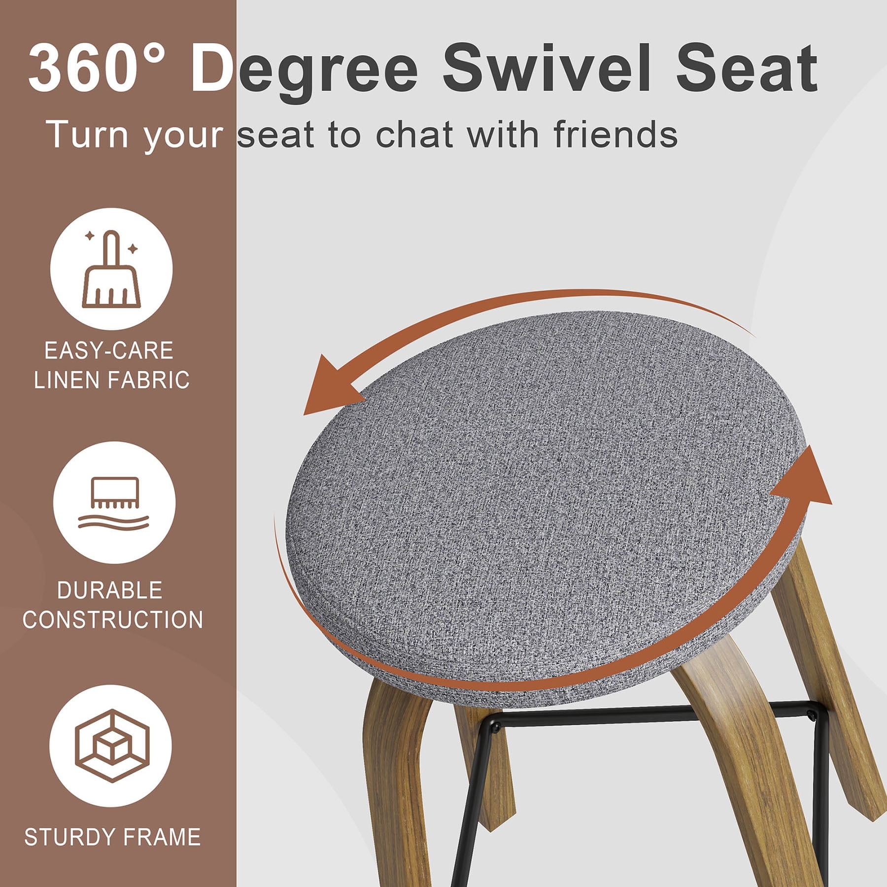 S-HOME Swivel Bar Stools Set Of 2,  Fabric Upholstered 30 Inch Height, Ideal For Restaurants And Home Use，Gray