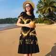 thumbnail image 4 of Fotbe Happy New Year 2025 Vestido Largo de Moda para Mujer, Vestido Tipo Camiseta con Manga Corta y Estilo Casual a Rayas y Bloques de Color, 4 of 6