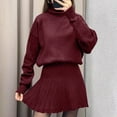 thumbnail image 3 of Karight Womens Skirt 2 Piece Sweater Set Long Sleeve Crewneck Sweaters Pleated Mini Skirt Knit Lounge Sets, 3 of 8