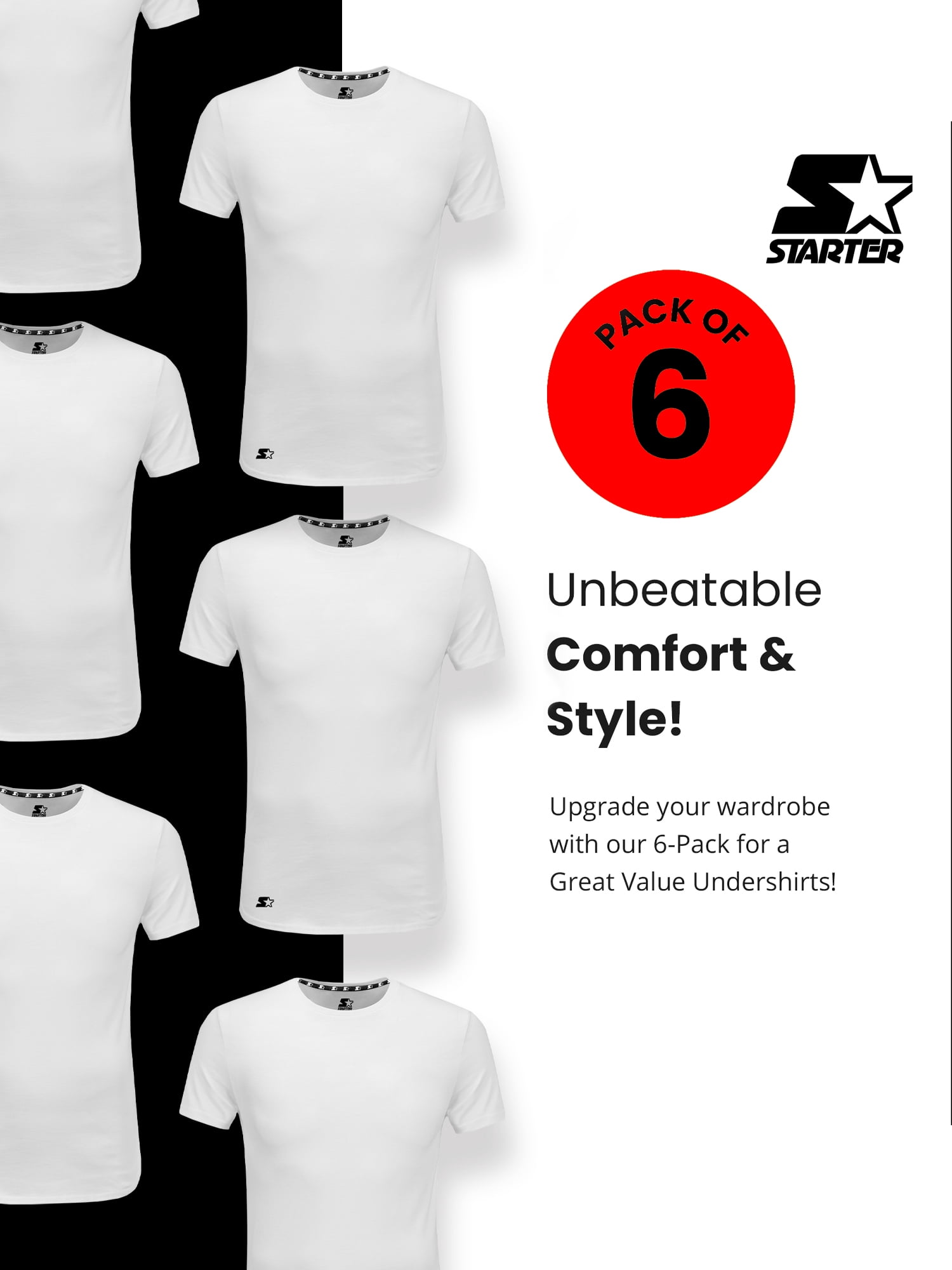 Starter Men's Crewneck Tees with Short Sleeves, 6-Pack