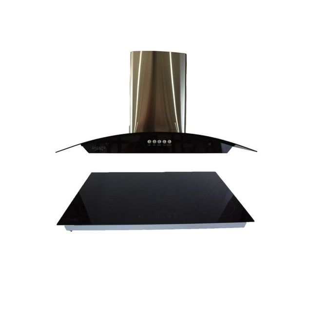 Campana de 90 cm en acero inox 90 cm + Parrilla de induccion de 5 quemadores en cristal templado PIZARRO