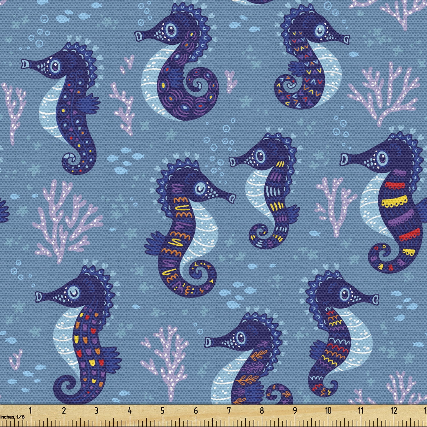 Seahorse Upholstery Fabric by the Yard, Fantasy Underwater Life