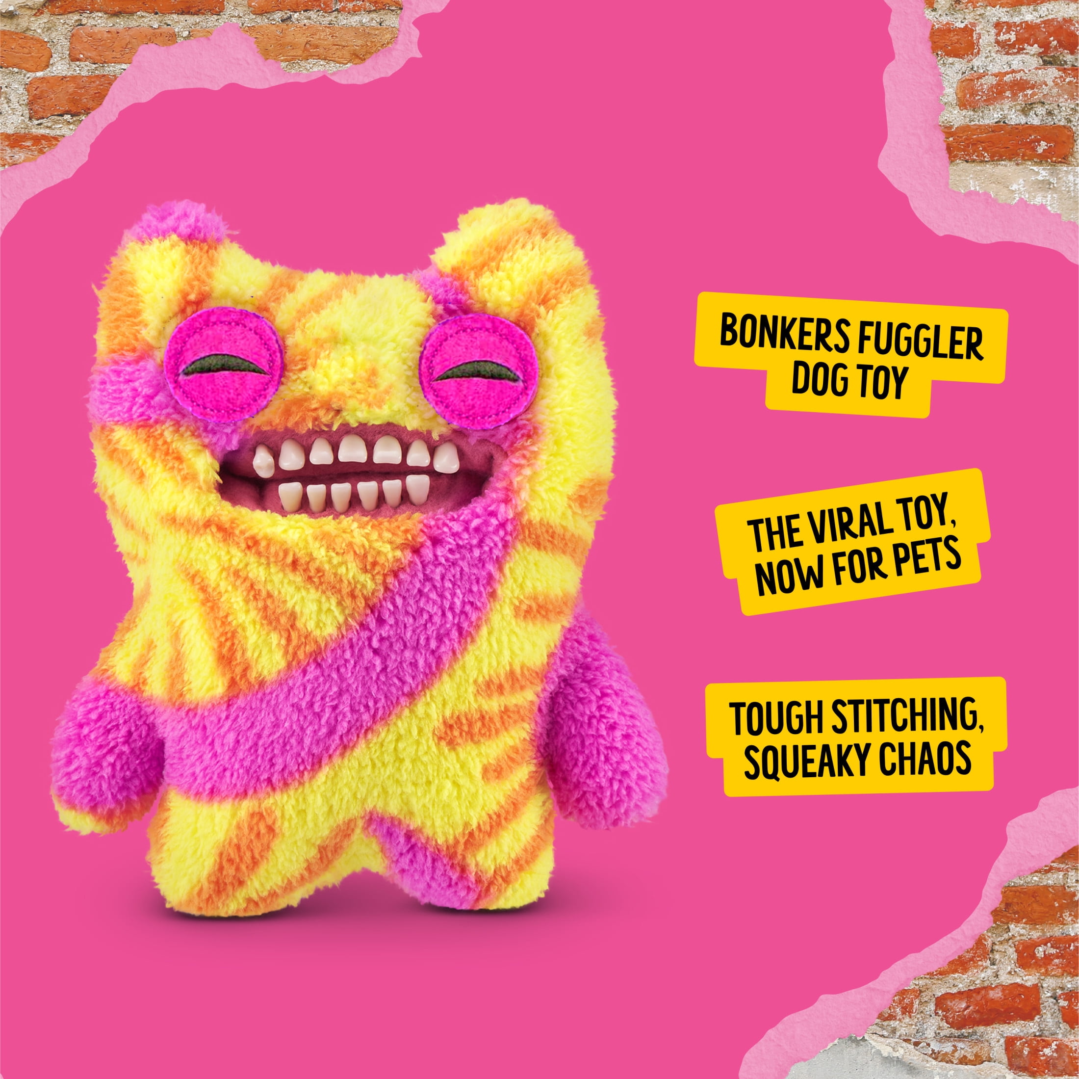 BONKERS Fuggler Old Tooth Squeaky & Plush Dog Toy, Tie Dye for Playtime, 8 inches