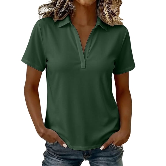 MAFYTYTPR Women's Polyester Solid Lapel Polo Shirt Short Sleeve Spring Summer Casual Tops for Everyday Wear S-XXL