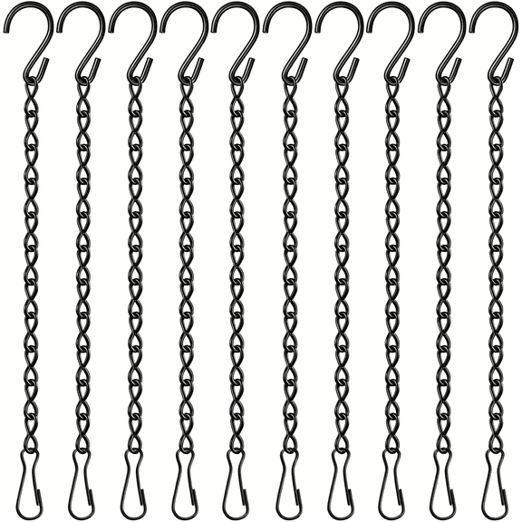 ZHZFKQ 9.5 Inch Plant Hooks for Hanging Baskets, Black Hanging Chains with S Hook and Clip for Planters, Bird Feeders, Chalkboards, Basket, Lanterns Indoor Outdoor Decorative