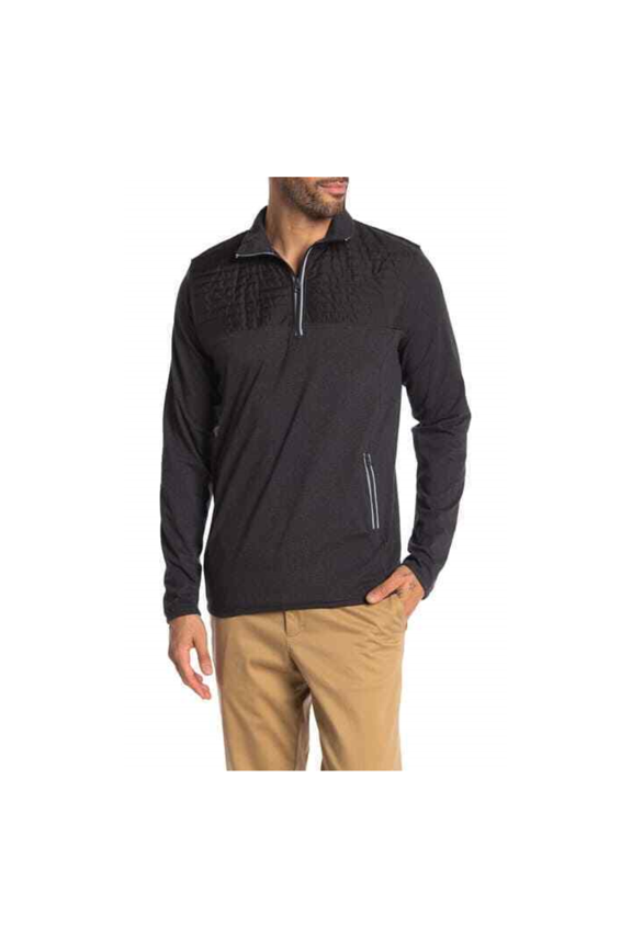 Men's, Heathered Mix Media Zip Pullover, Gray, L