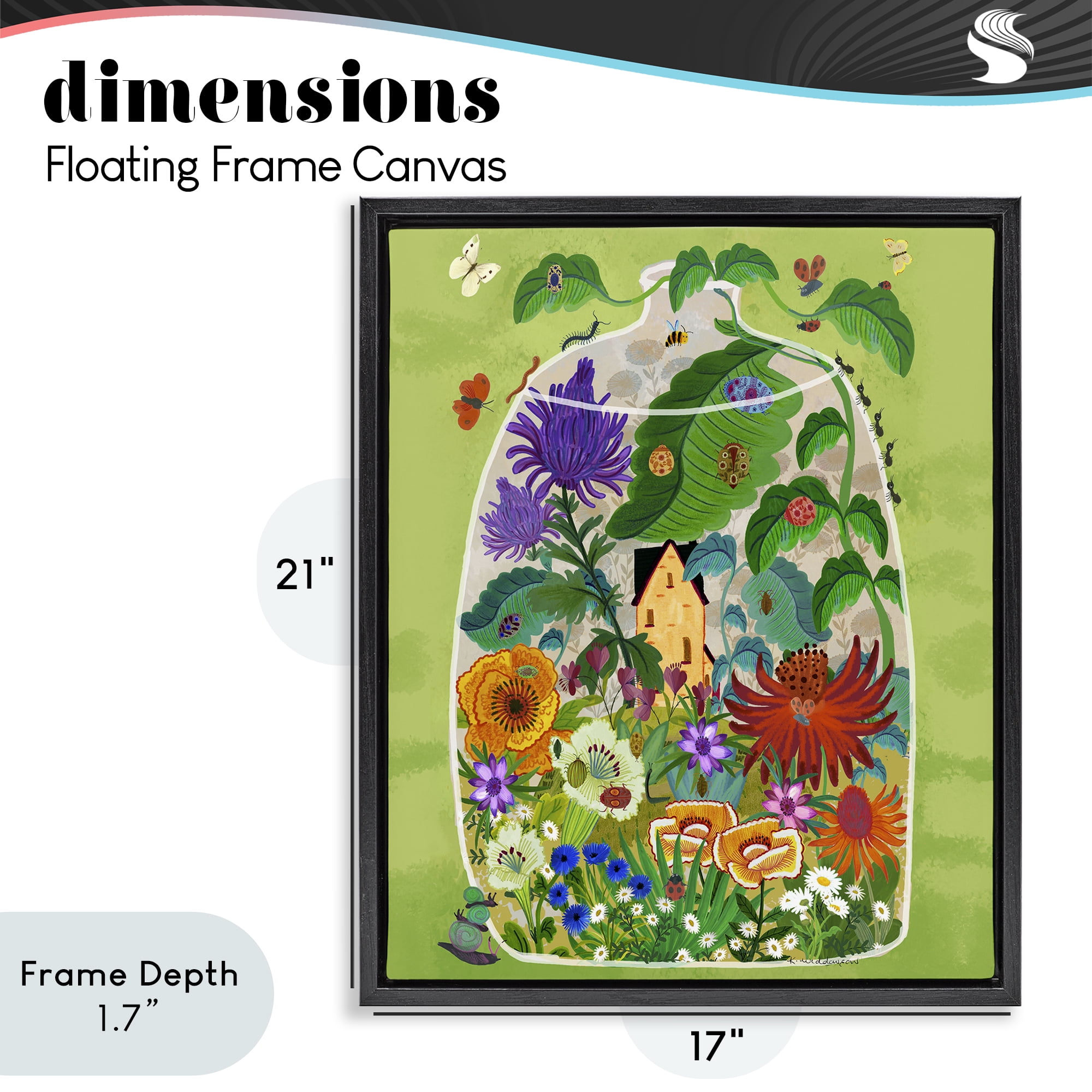 Stupell Industries Terrarium Bug Garden Black Framed Floater Canvas Wall Art, design by Kay Widdowson