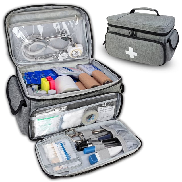 Botiquín de primeros auxilios, bolsa de transporte de almacenamiento de primeros auxilios, organizador de frascos de pastillas para kits médicos de trauma de emergencia, suministros impermea