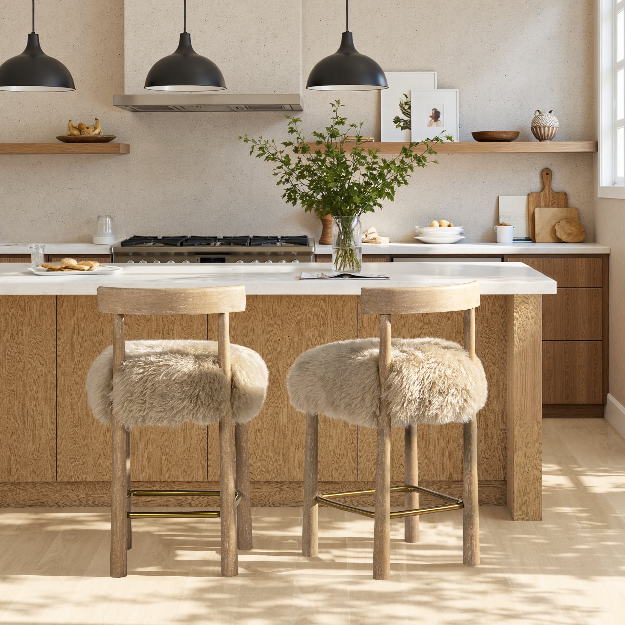 Jennifer Taylor Home Arden 27.5 Genuine Fur Counter Height Bar Stool Natural Blonde Genuine Fur