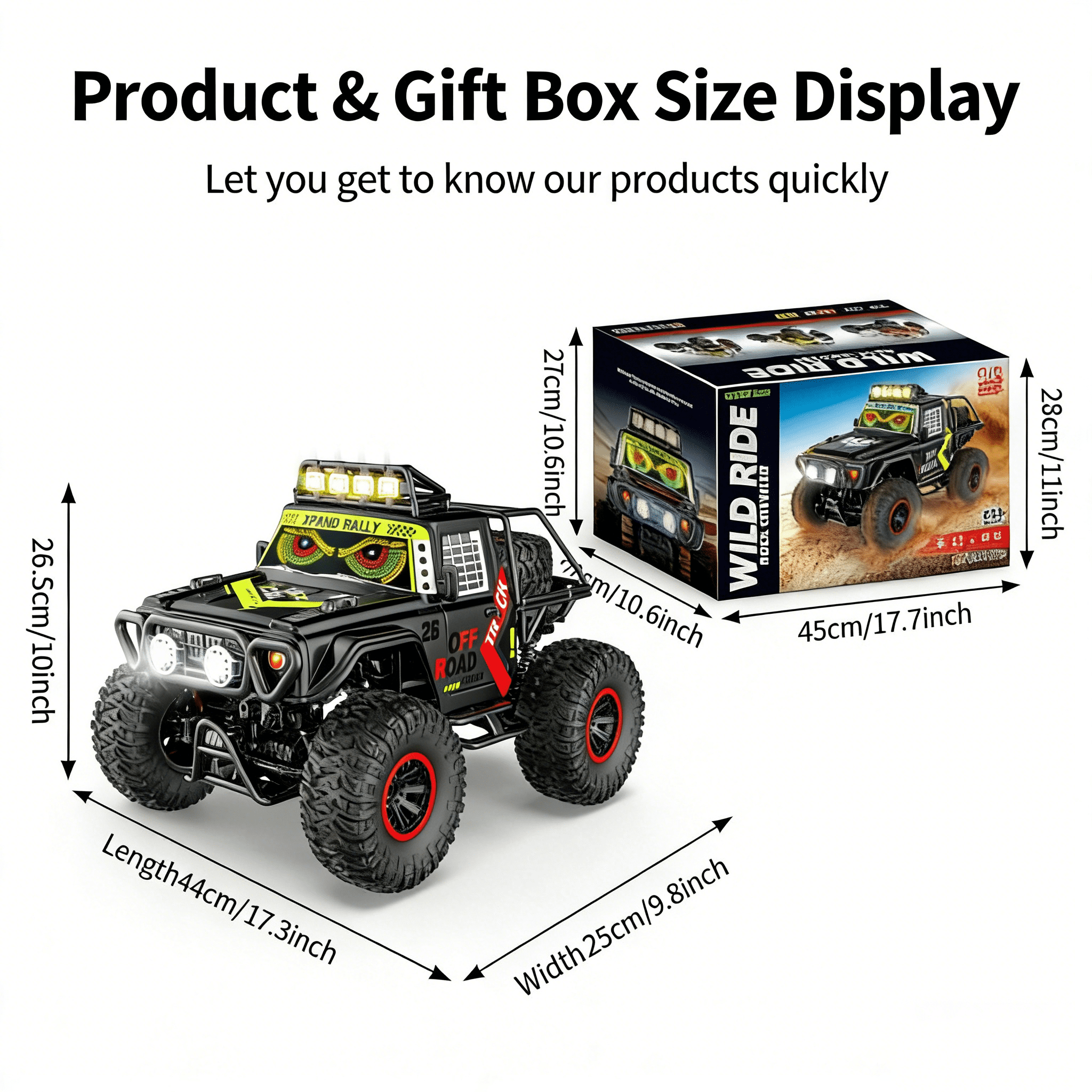 HNH 1:10 Big Rock Crawler 4WD Rc Car off Road Monster Truck, 25KM/H Remote Control Car with LED Light, 2400Mah Batteries