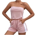 thumbnail image 1 of Off Shoulder Jumpsuits for Women Summer Casual Strapless Rompers Sporty Workout Bodysuit Shorts with Pockets, 1 of 4