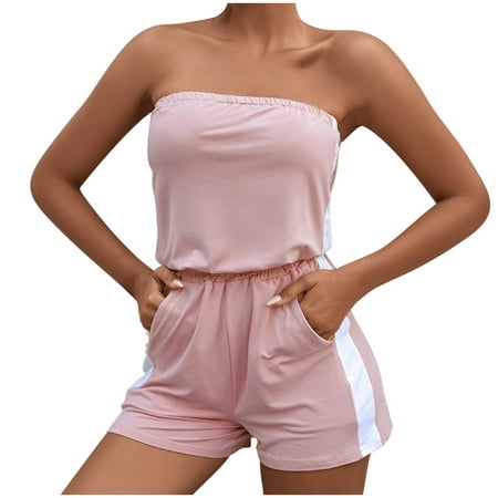 

Womens Sexy Summer Casual Solid Color Strapless Bodysuit Shorts Jumpsuit Sexy Summer Romper Casual Short Jumpsuits Wedding Party Elegant Dressy One Piece Pants A-1559