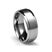 Mens Wedding Band in Titanium 8MM Ring with Flat Brushed Top and Polished Finish Edges