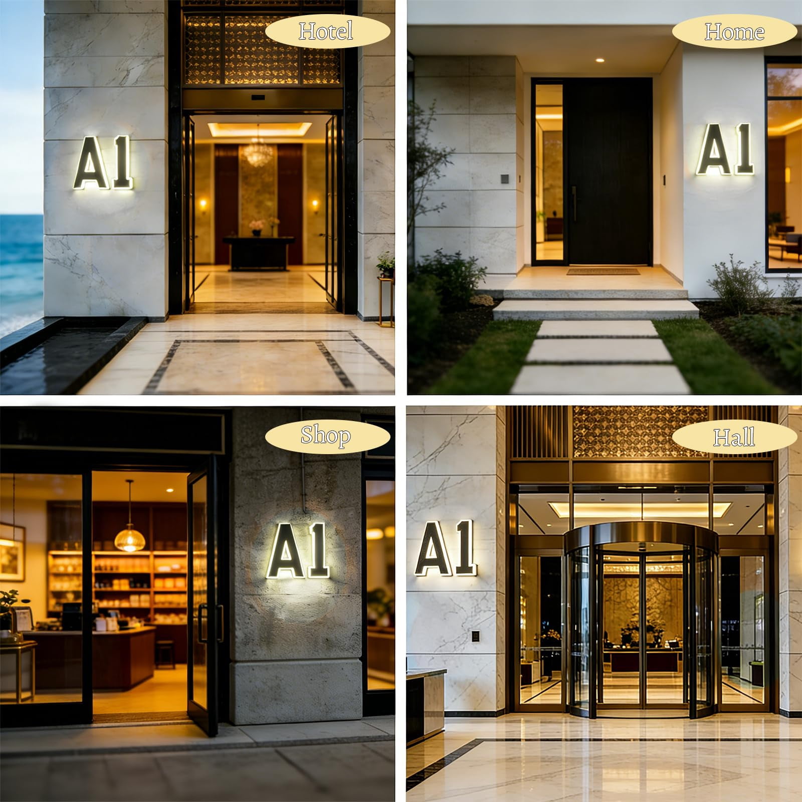 9 Inch Solar Lighted House Numbers for Outside, Waterproof LED Illuminated Address Sign, Exterior Plate for Home Door Apartment Mailbox